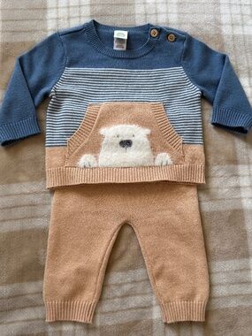 Little Me Blue Polar Bear Sweater Set, Size 3 Months
